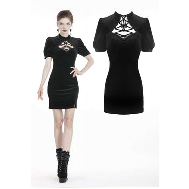 Black Vintage Lace Up Bodycon Dress